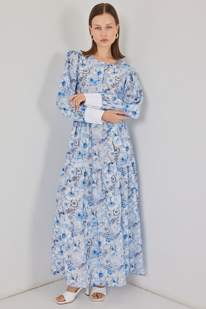 BGD Women Kadın Kuşaklı Uzun Elbise 2584 - Mavi - Gulfport