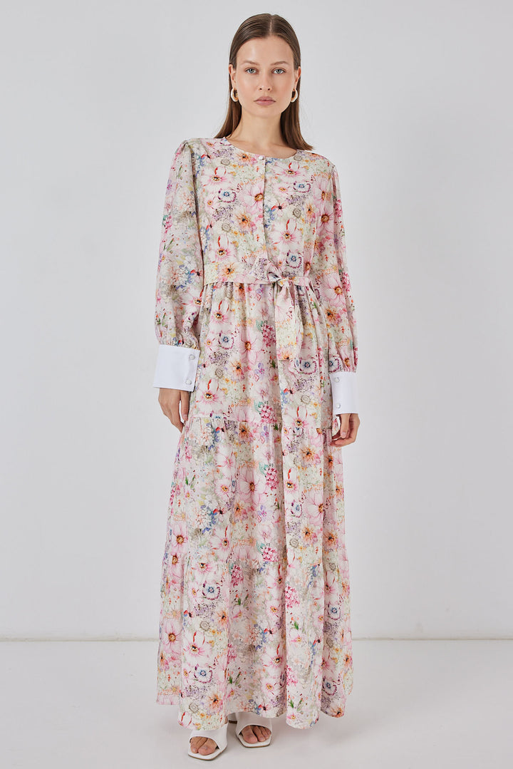 BGD Women Kadın Kuşaklı Uzun Elbise 2584 - Pembe - Irondequoit