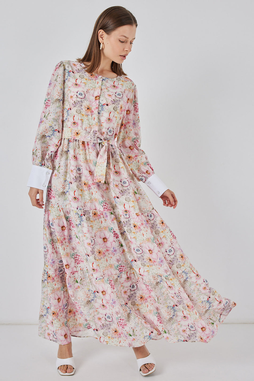 BGD Women Kadın Kuşaklı Uzun Elbise 2584 - Pembe - Irondequoit