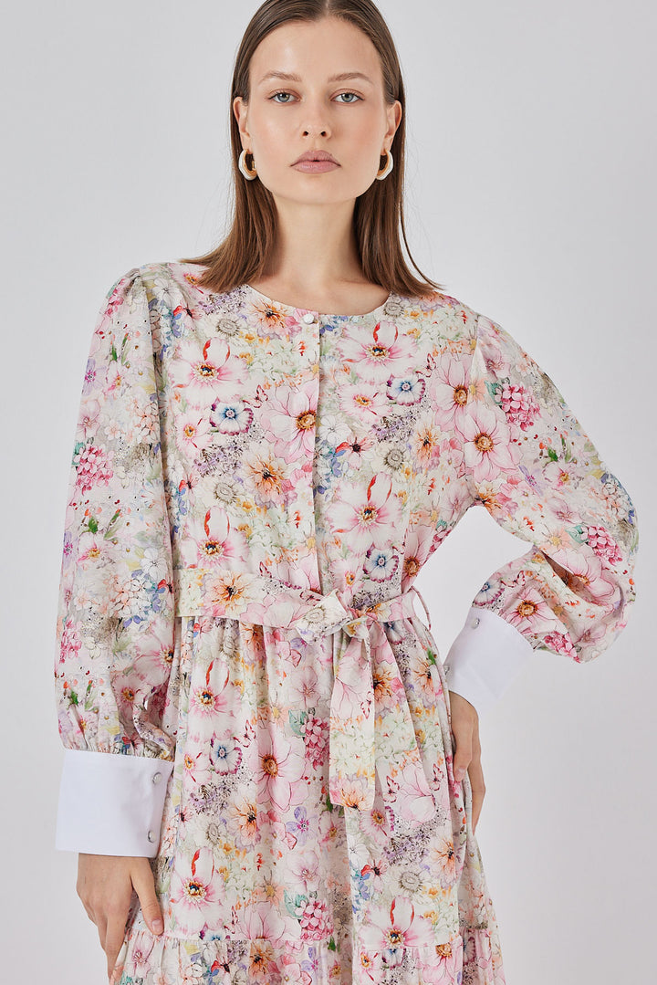 BGD Women Kadın Kuşaklı Uzun Elbise 2584 - Pembe - Irondequoit