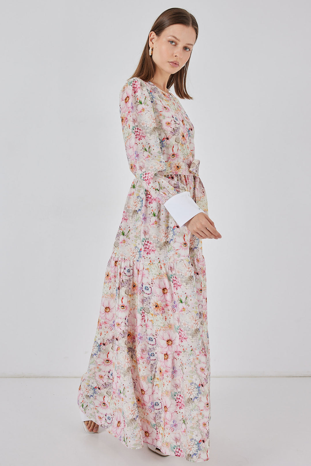 BGD Women Kadın Kuşaklı Uzun Elbise 2584 - Pembe - Irondequoit