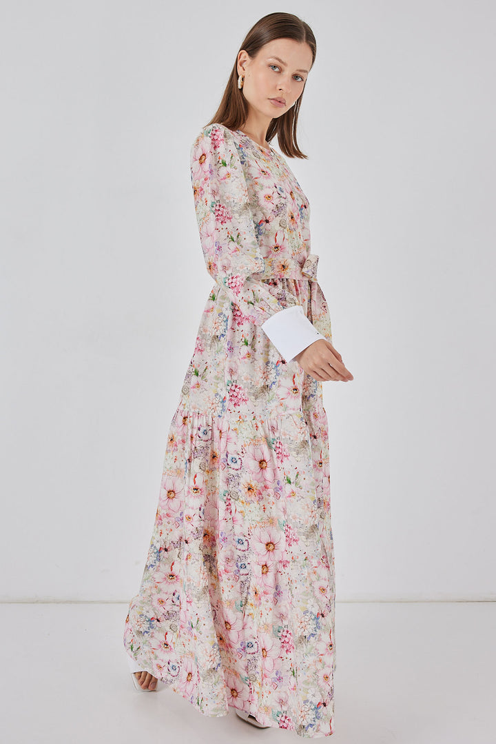 BGD Women Kadın Kuşaklı Uzun Elbise 2584 - Pembe - Irondequoit