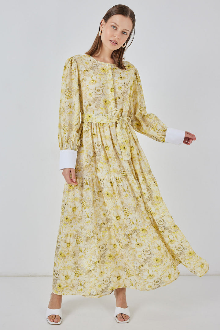 BGD Women Women's Belted Long Dress 2584 - Yellow - Maastricht