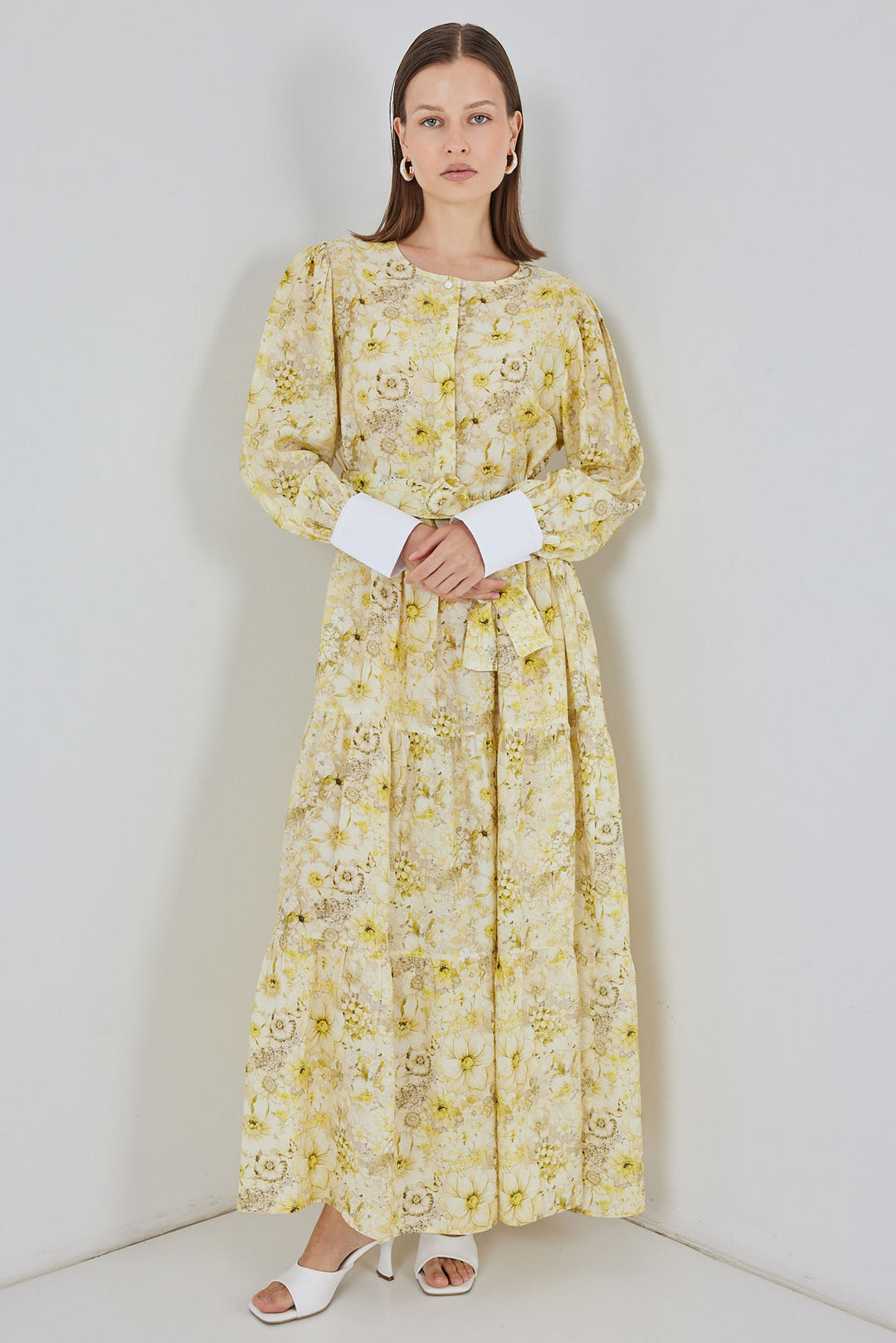 BGD Women Women's Belted Long Dress 2584 - Yellow - Maastricht