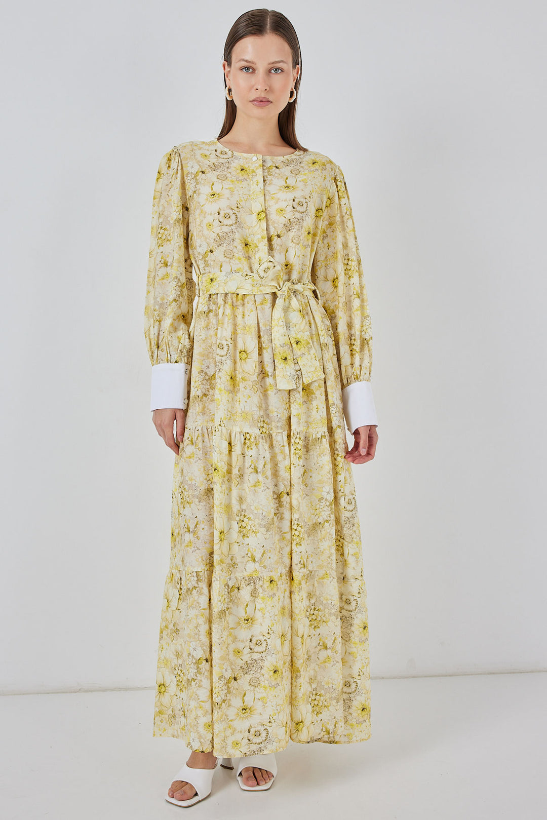 BGD Women Women's Belted Long Dress 2584 - Yellow - Maastricht