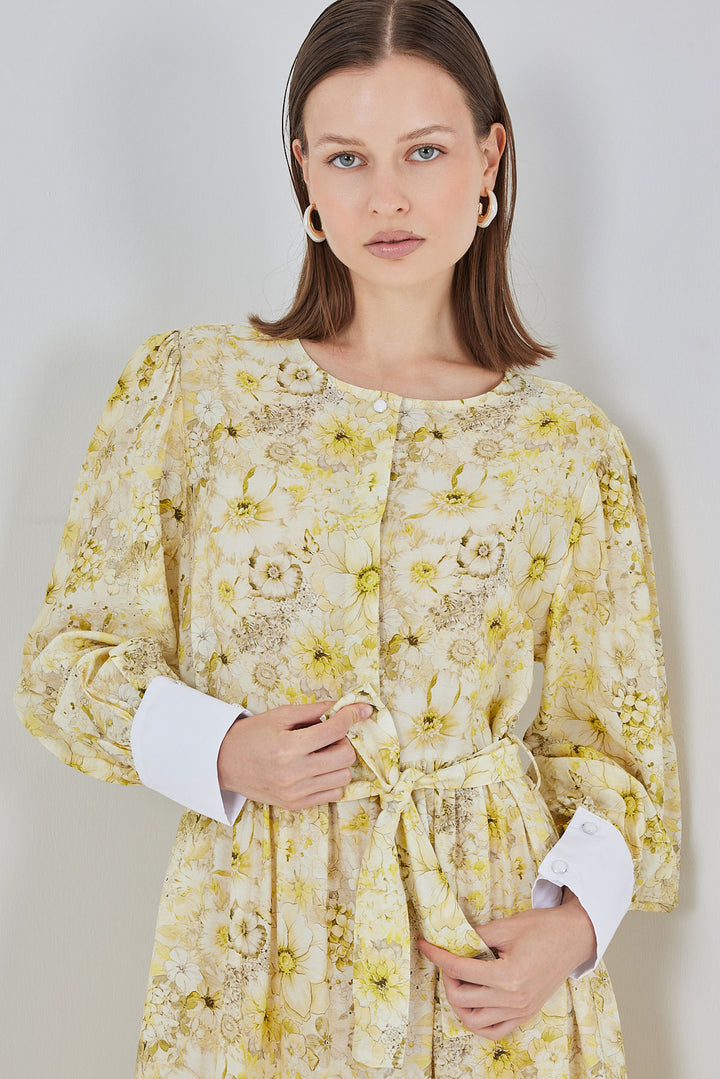 BGD Women Women's Belted Long Dress 2584 - Yellow - Maastricht