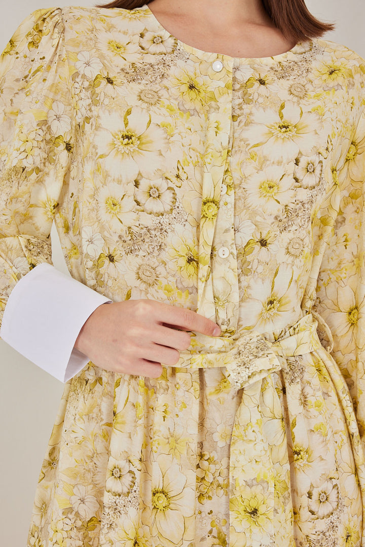BGD Women Women's Belted Long Dress 2584 - Yellow - Maastricht