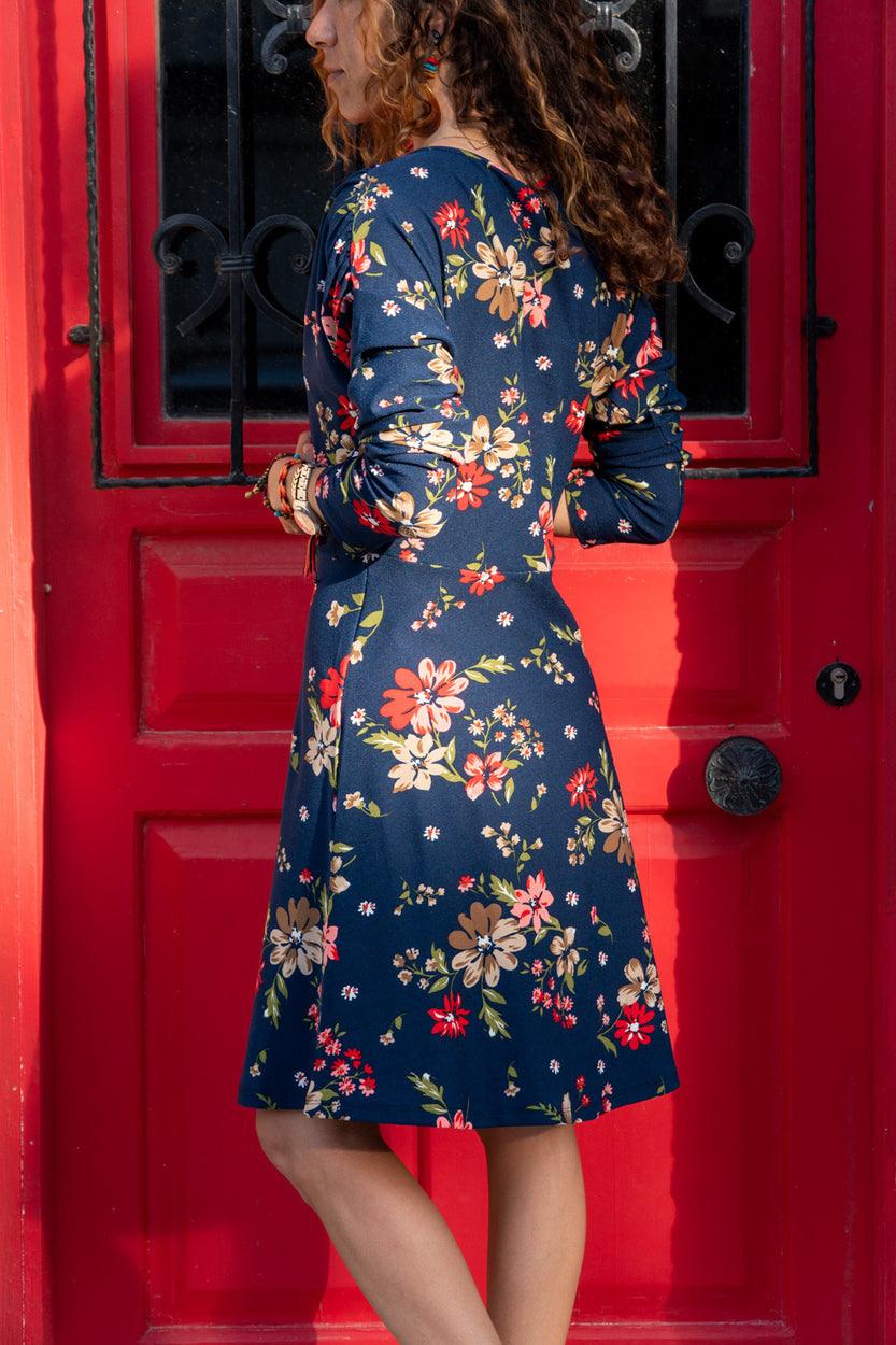 GNS Women's Navy Blue Floral Wrap Dress BST2846 - Guilderland