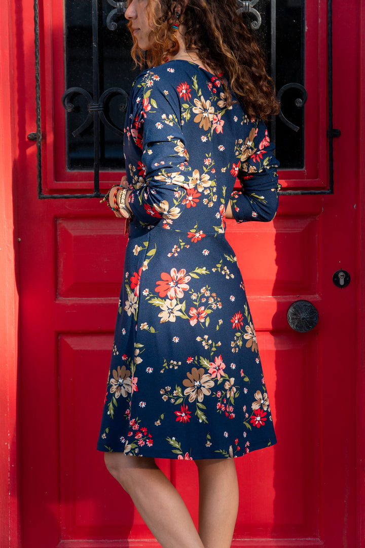 GNS Women's Navy Blue Floral Wrap Dress BST2846 - Guilderland