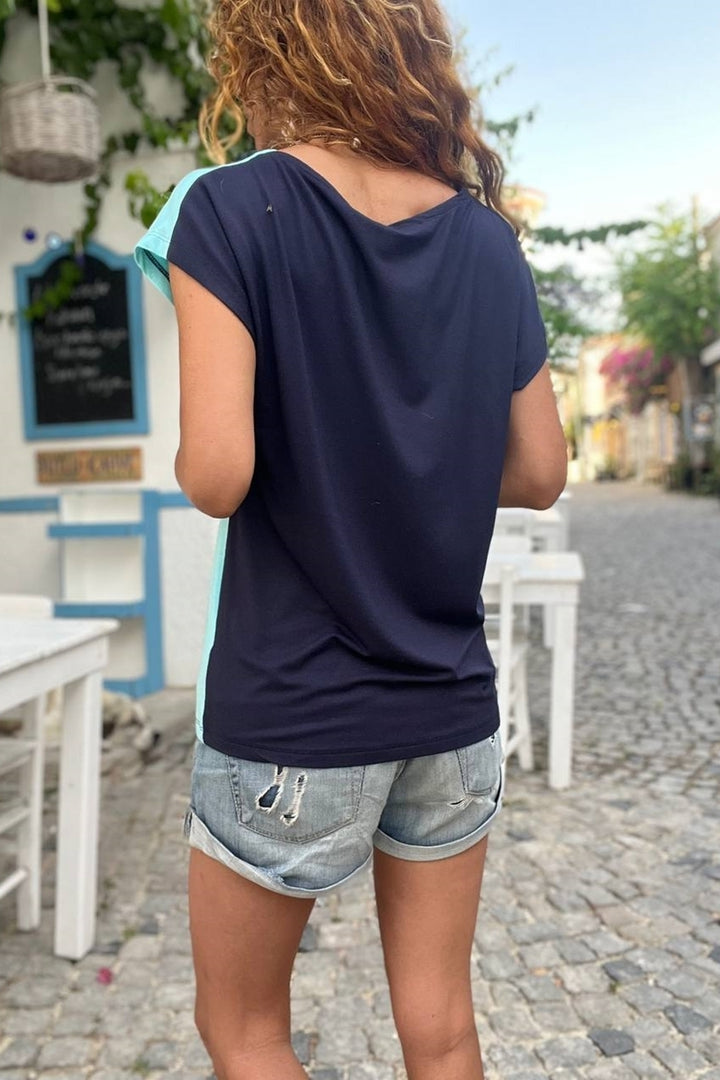 GNS Woman Navy Color Block Loose T-Shirt GK-JR402 - Shawinigan
