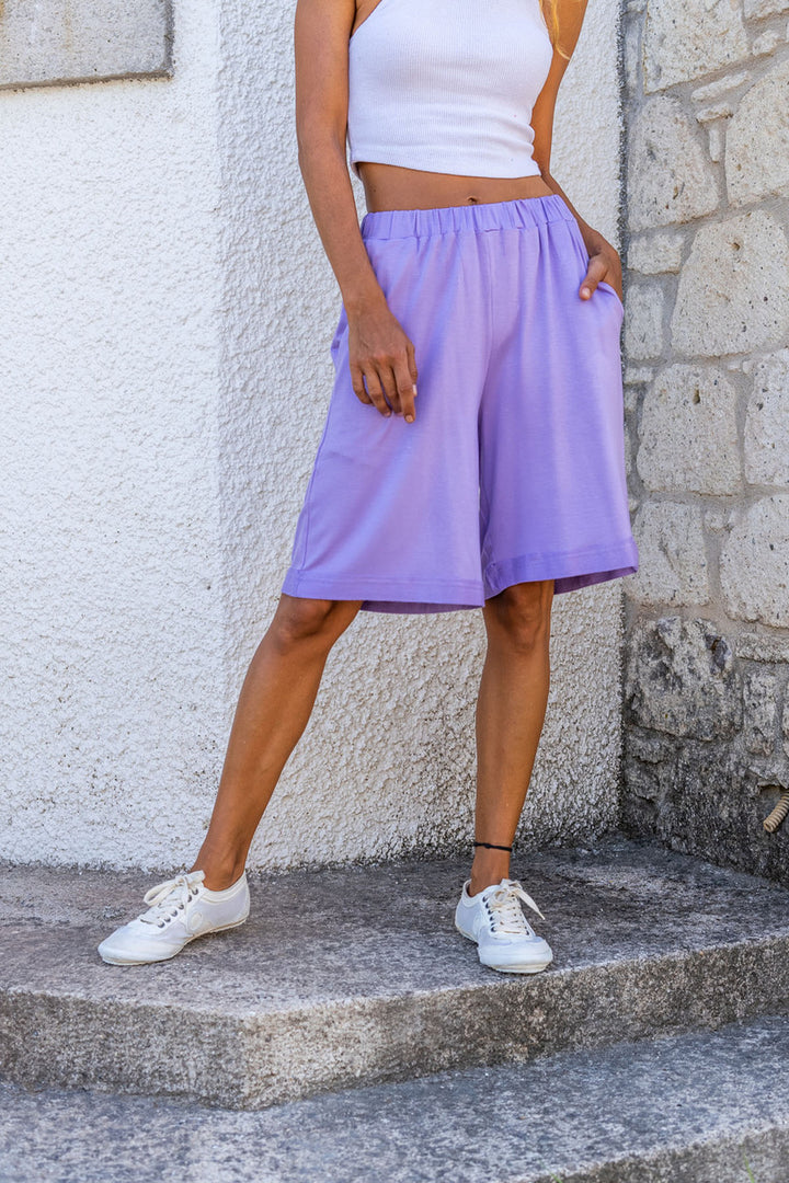 GNS Woman Lilac Double Pleated Soft Textured Shorts with Pockets Bst3262 - Marlboro