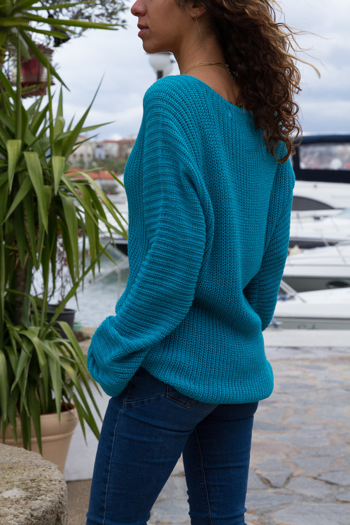 GNS Woman Blue V-Neck Sweater GK-CCK6142 - Santa Cruz
