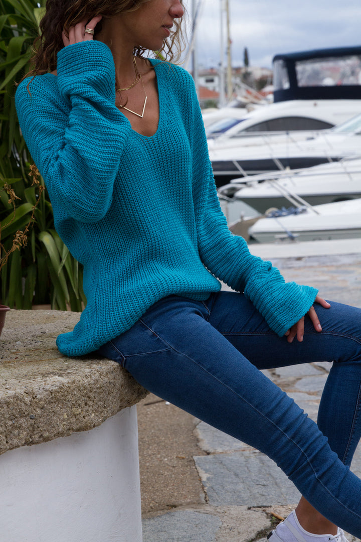 GNS Woman Blue V-Neck Sweater GK-CCK6142 - Santa Cruz