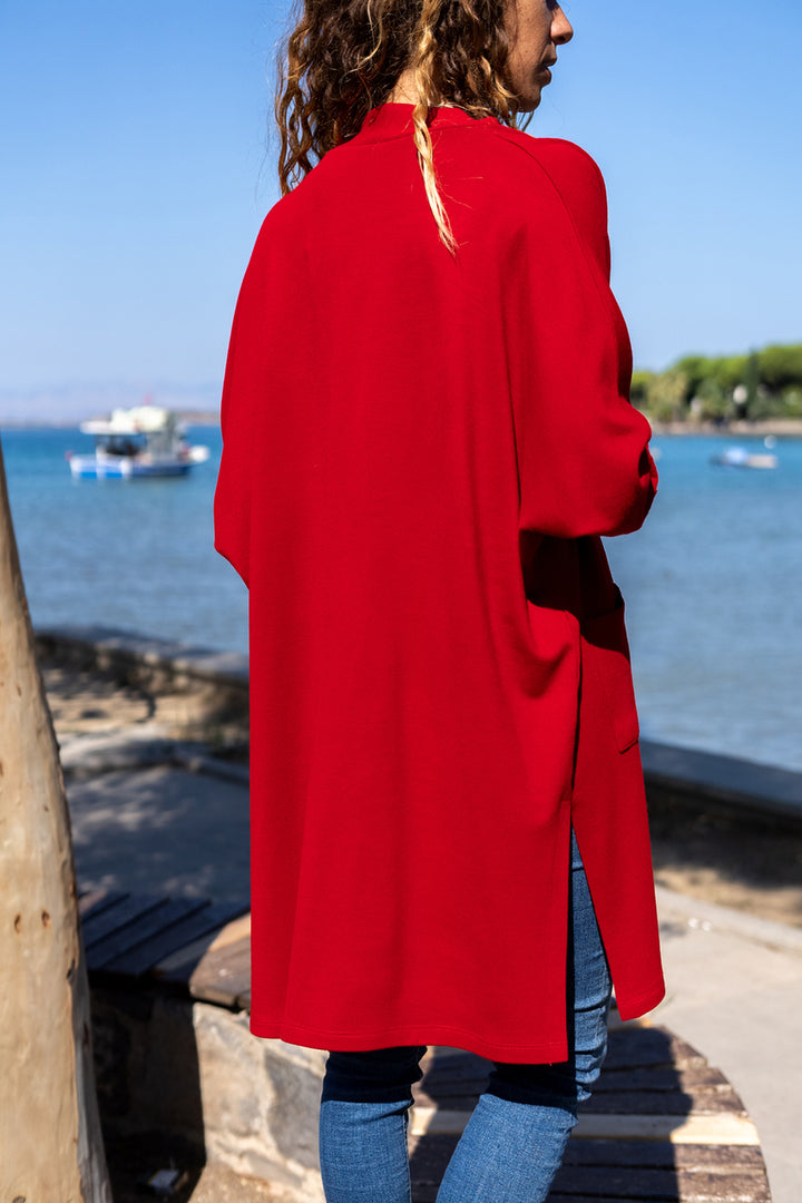GNS Women's Long Cardigan with Coral Button Detail and Slit Soft Textured BST3442 - Lüneburg