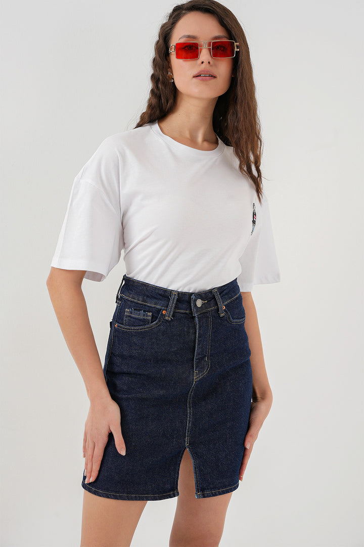 BGD Women Women's Mini Denim Skirt 8037 - Navy Blue - Kutaisi