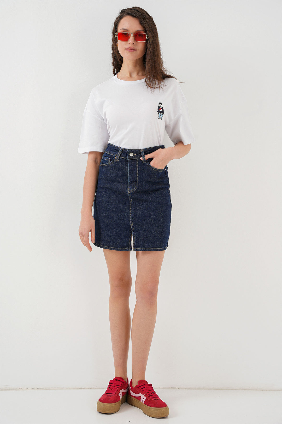 BGD Women Women's Mini Denim Skirt 8037 - Navy Blue - Kutaisi