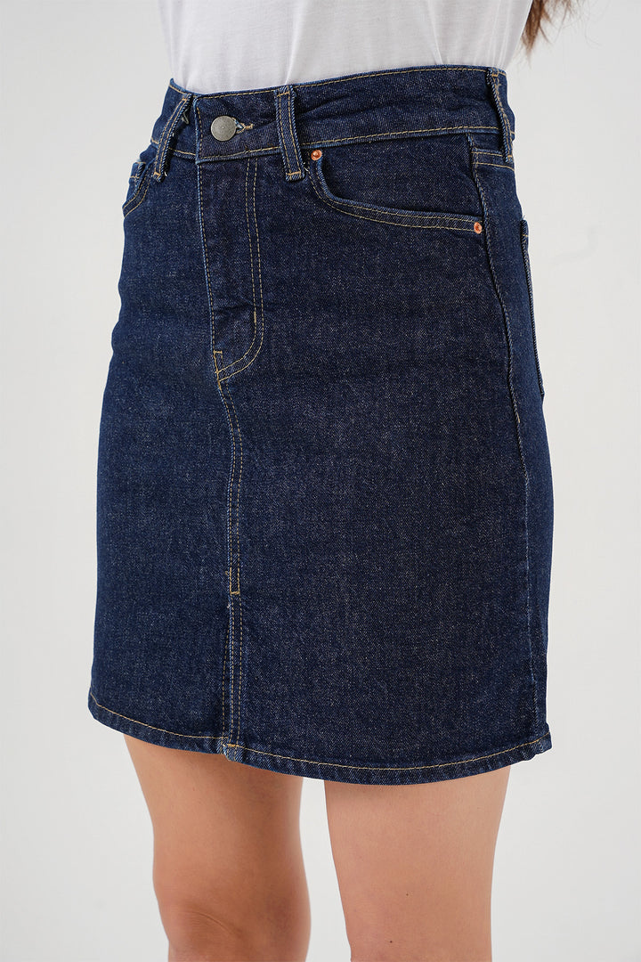 BGD Women Women's Mini Denim Skirt 8037 - Navy Blue - Kutaisi