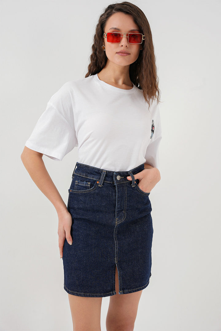 BGD Women Women's Mini Denim Skirt 8037 - Navy Blue - Kutaisi