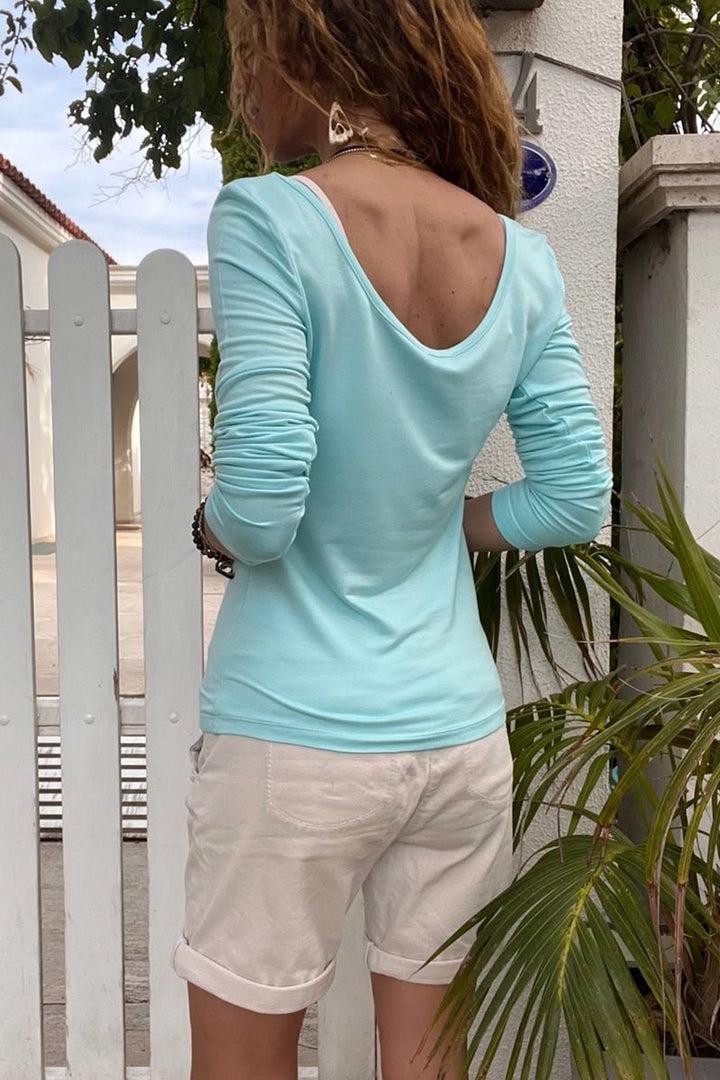 GNS Woman Mint U Neck Soft Textured Basic Blouse BST700-3580 - Barking
