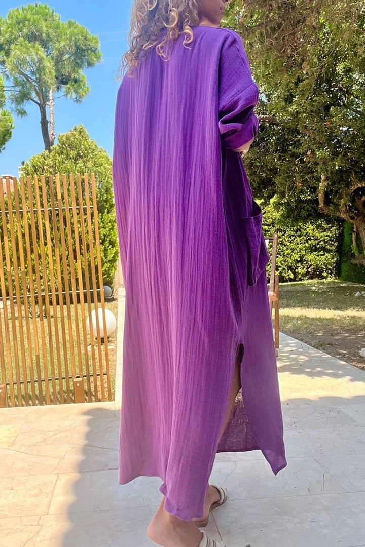 فستان فضفاض من GNS Woman من الموسلين الأرجواني بفتحة نصف جيوب BST700-3620 - Backnang
