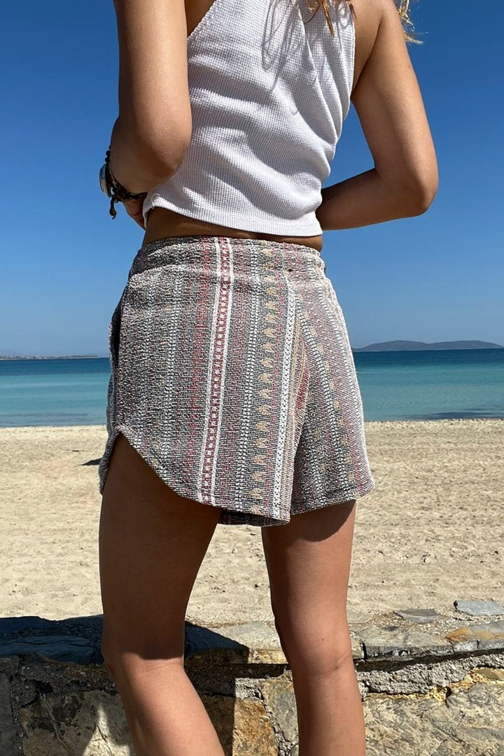 GNS Woman Multi Washed Ethnic Patterned Pocketed Baggy Shorts RSD1226 - Bismarck