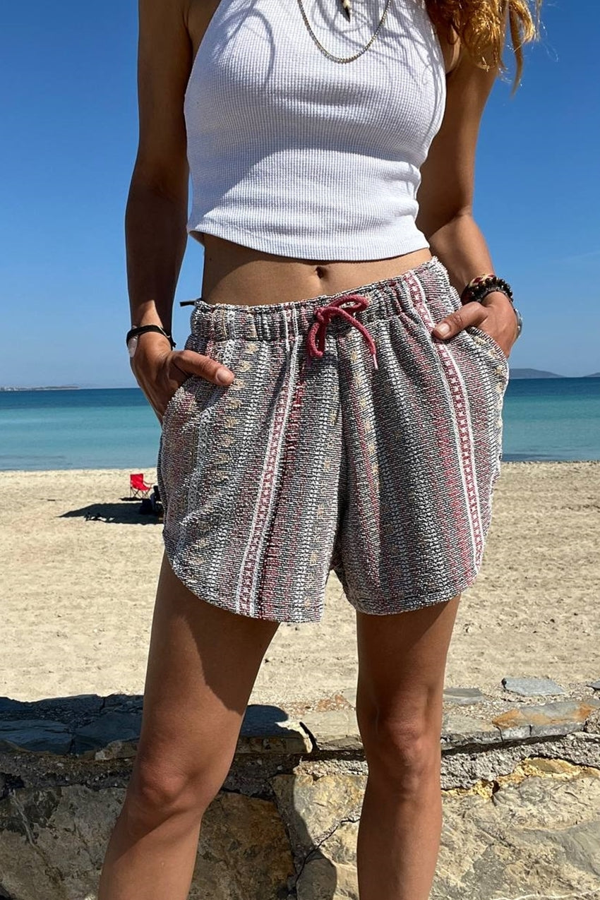 GNS Woman Multi Washed Ethnic Patterned Pocketed Baggy Shorts RSD1226 - Bismarck