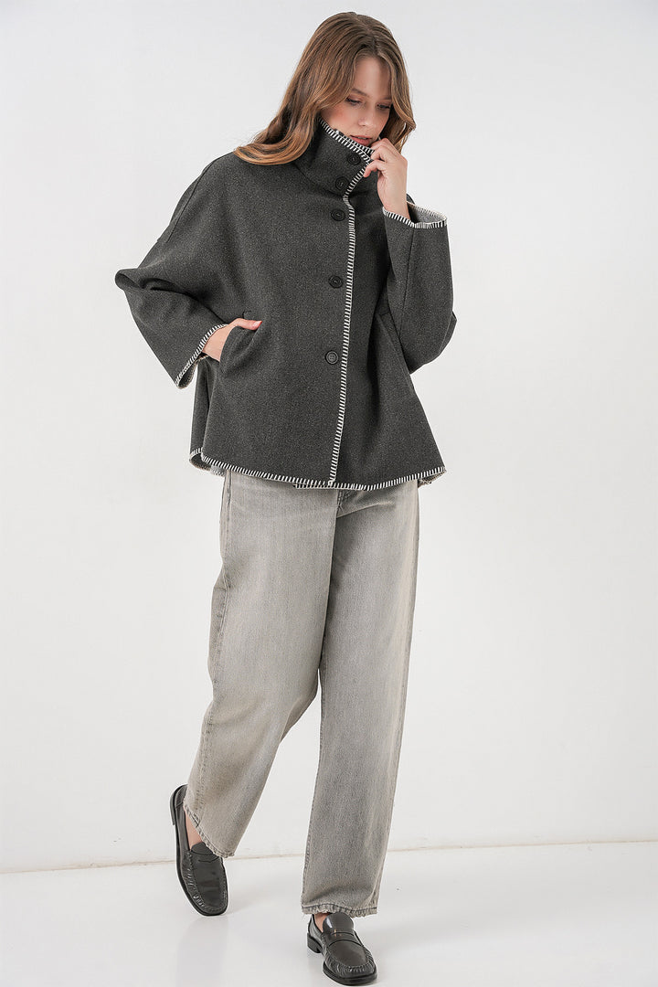 BGD Women Woman Embroidered Coat 9167 - Anthracite - Boryspil