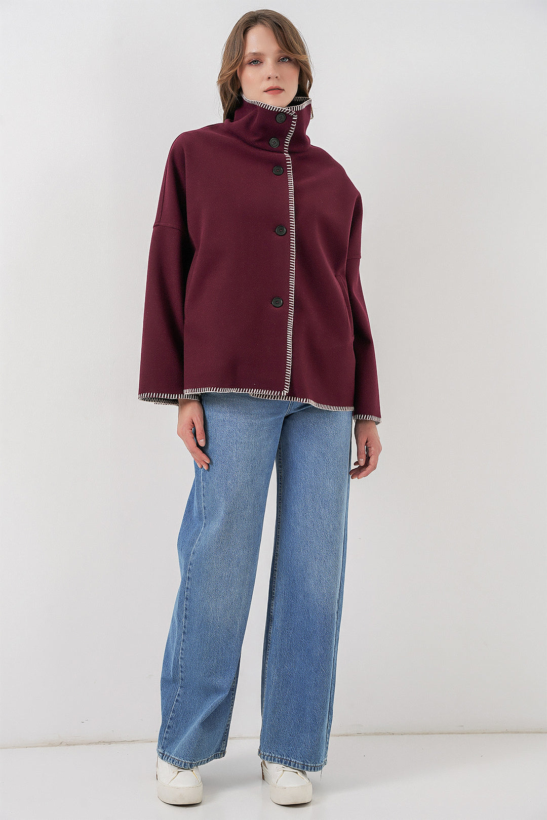 BGD Women Woman Embroidered Coat 9167 - Burgundy - Southampton