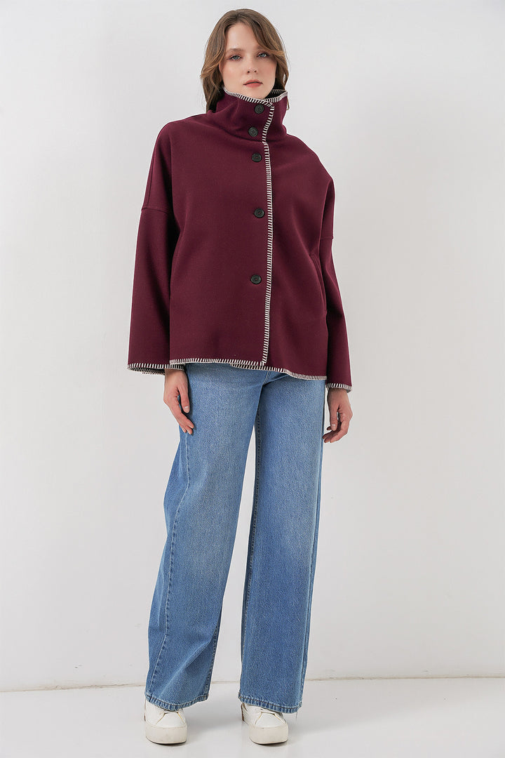 BGD Women Woman Embroidered Coat 9167 - Burgundy - Southampton