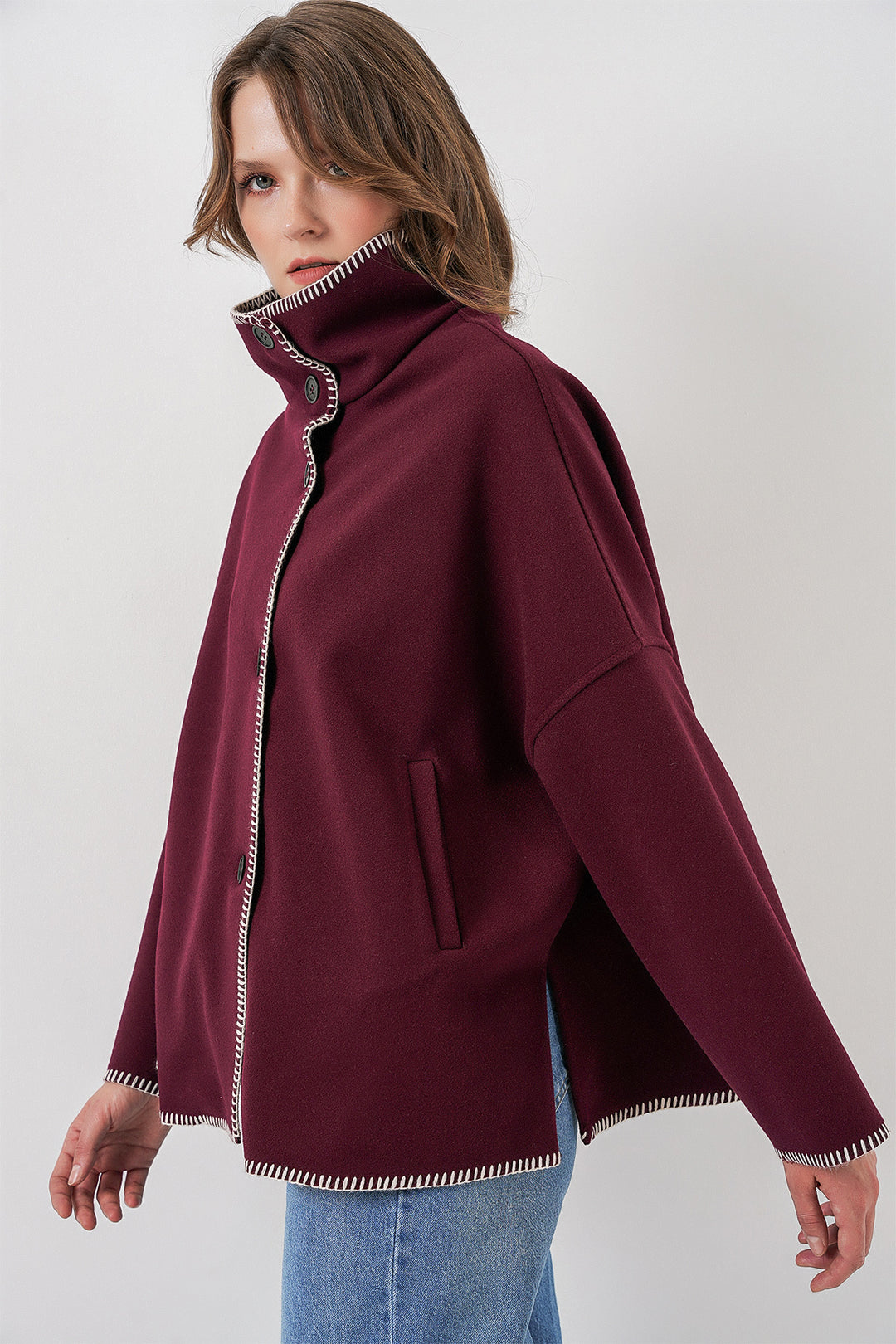 BGD Women Woman Embroidered Coat 9167 - Burgundy - Southampton