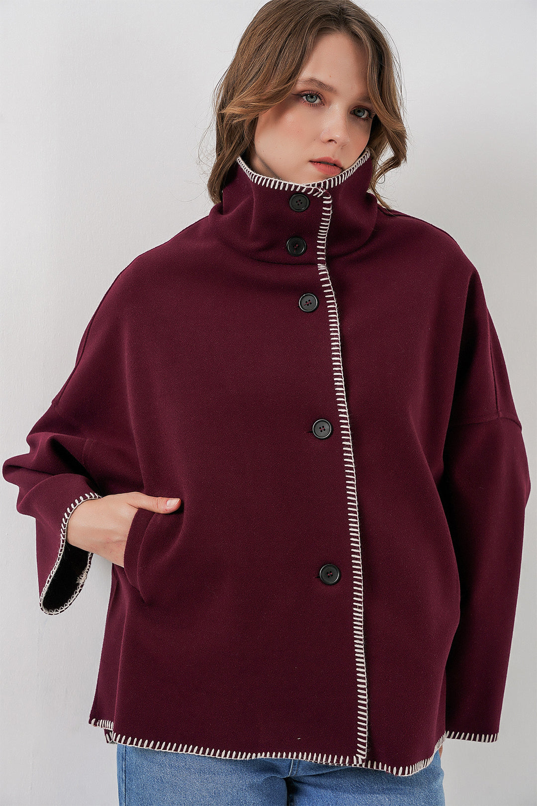 BGD Women Woman Embroidered Coat 9167 - Burgundy - Southampton