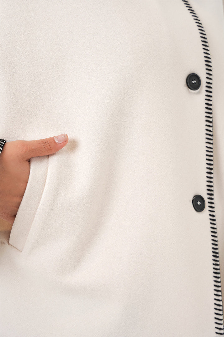 BGD Women Kadın Nakışlı Kaşe Ceket 9167 - Ekru - Foligno