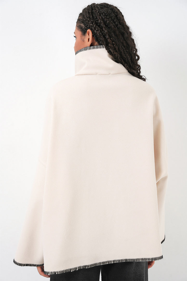 BGD Women Kadın Nakışlı Kaşe Ceket 9167 - Ekru - Foligno