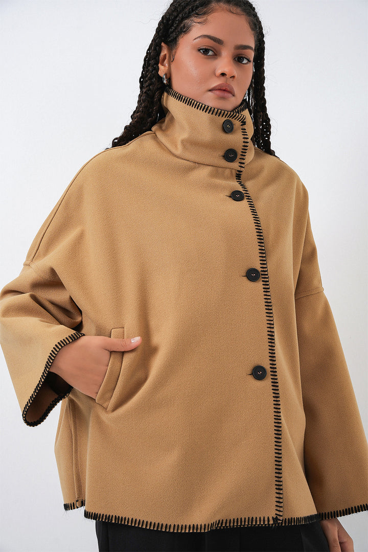 BGD Women Woman Embroidered Coat 9167 - Mustard - Frisco