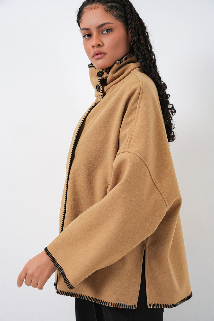 BGD Women Woman Embroidered Coat 9167 - Mustard - Frisco