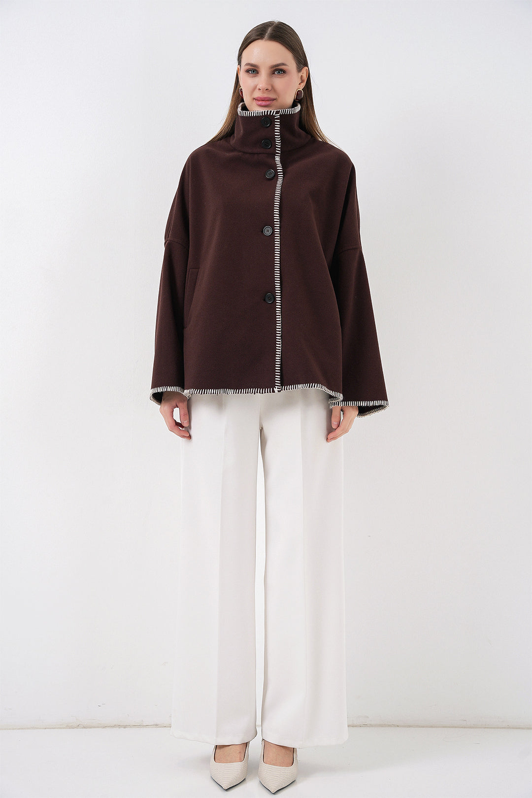 BGD Women Woman Embroidered Coat 9167 - Brown - DeKalb