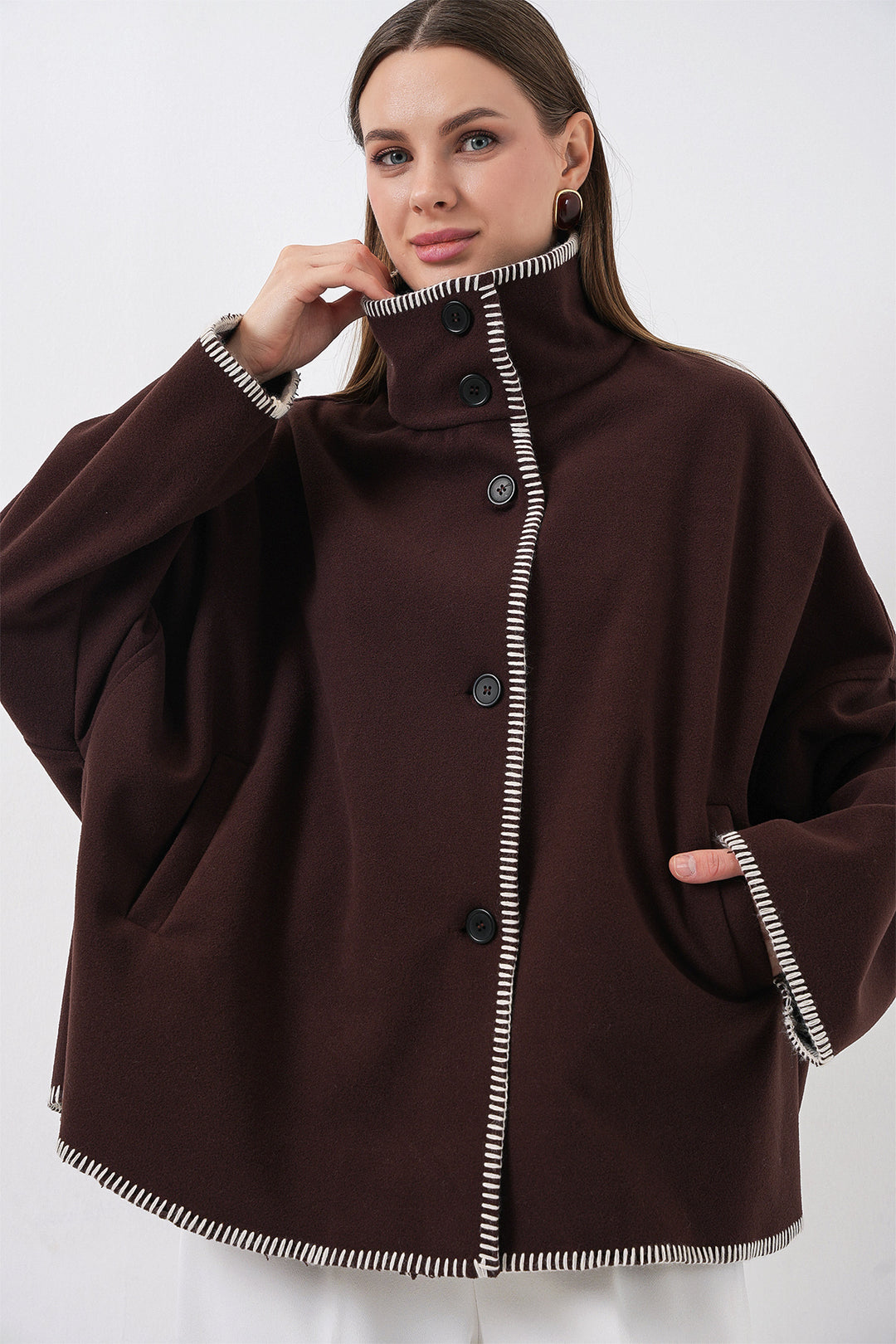 BGD Women Woman Embroidered Coat 9167 - Brown - DeKalb