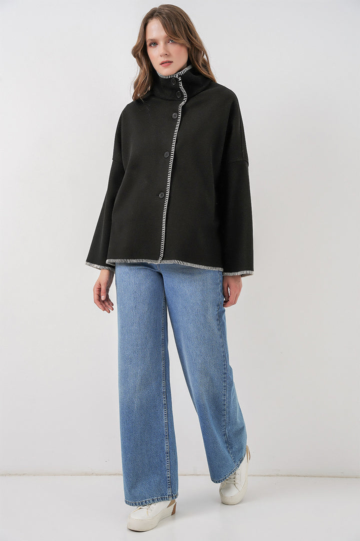 BGD Women Woman Embroidered Coat 9167 - Black - Hilden