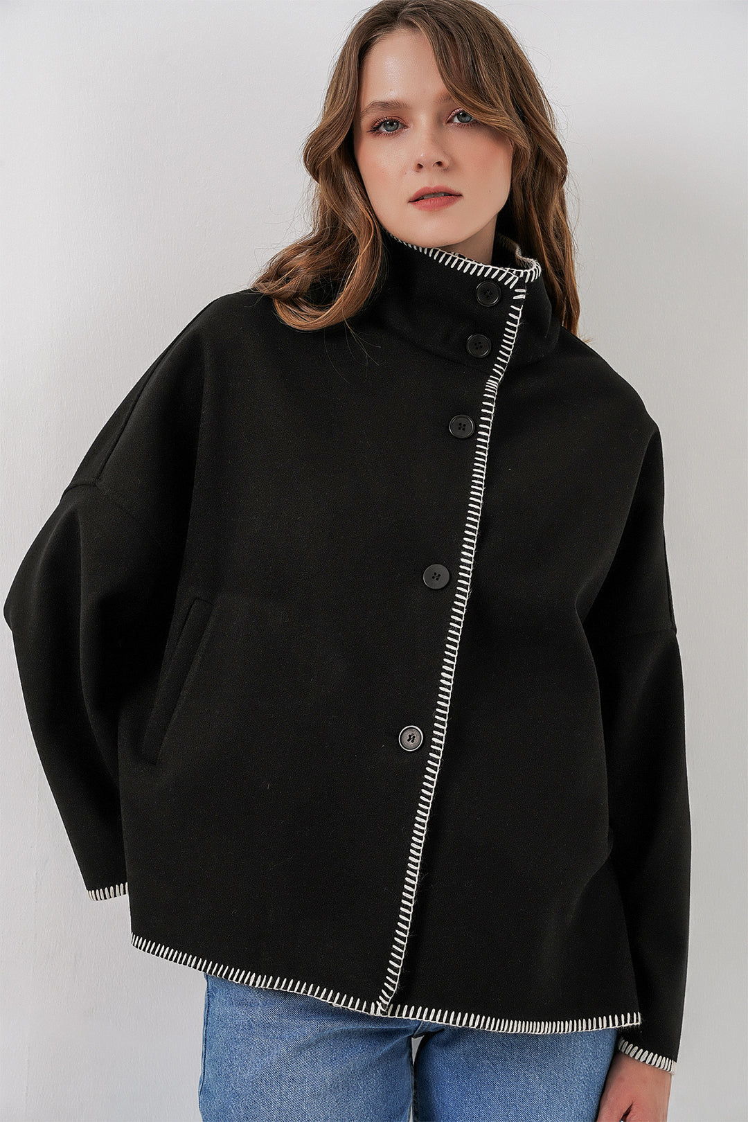 BGD Women Woman Embroidered Coat 9167 - Black - Hilden