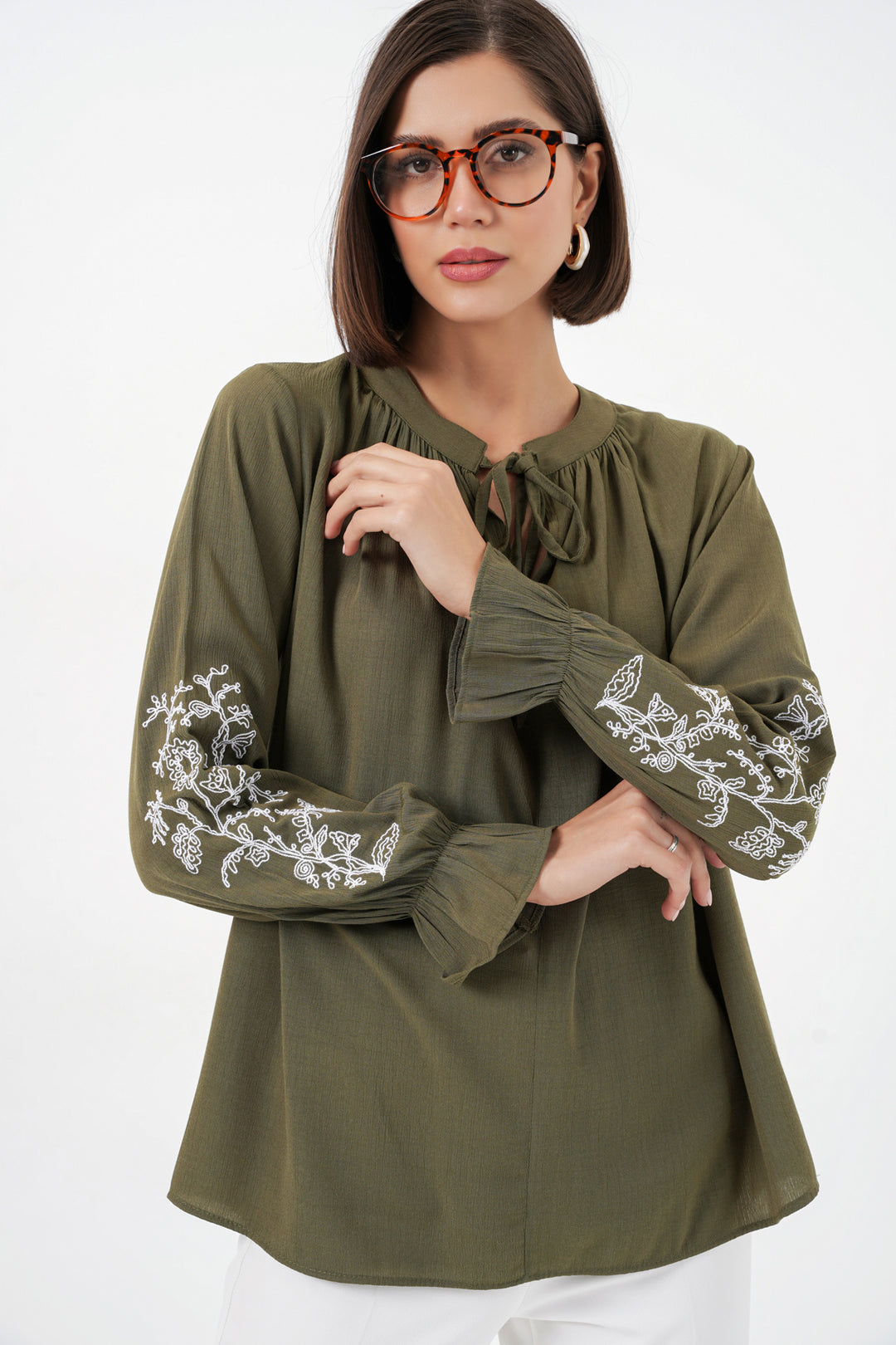 BGD Women Kadın Nakışlı Örme Bluz 941 - Haki - Louisville