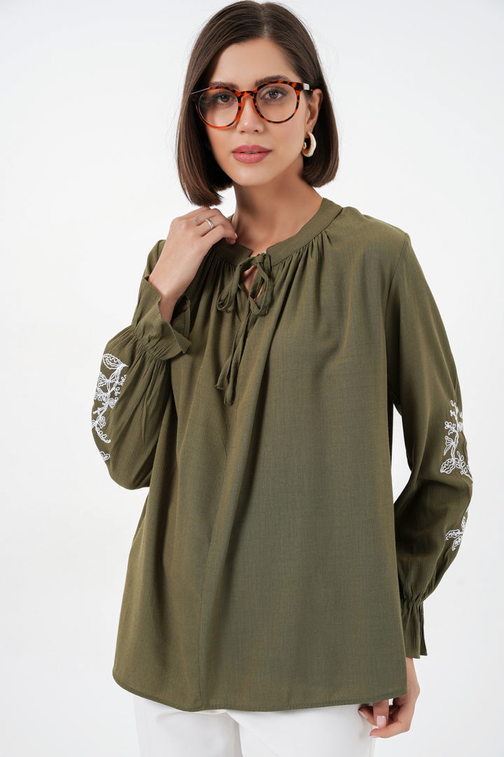BGD Women Kadın Nakışlı Örme Bluz 941 - Haki - Louisville