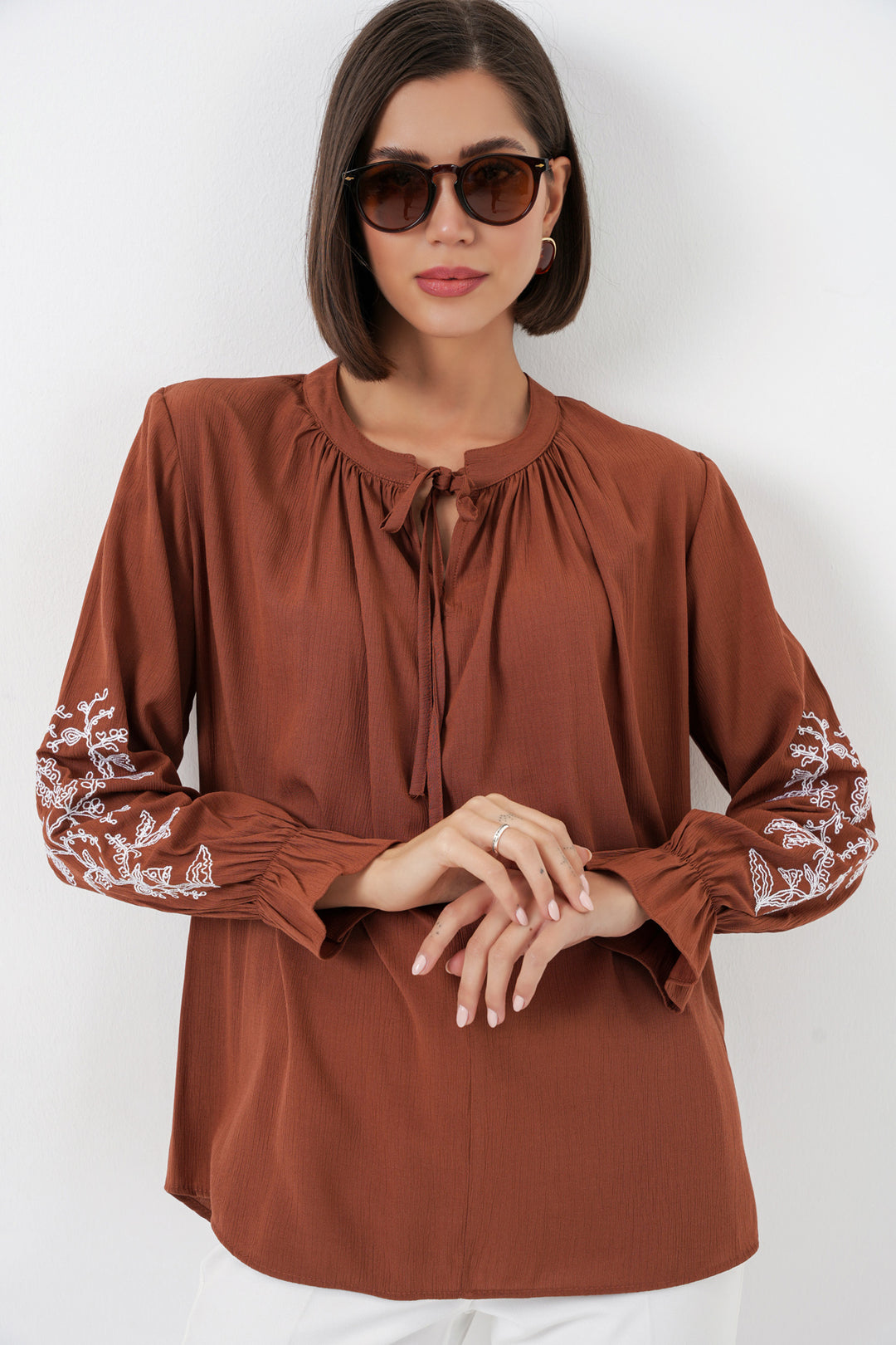 BGD Women Kadın Nakışlı Örme Bluz 941 - Kiremit - Attleboro