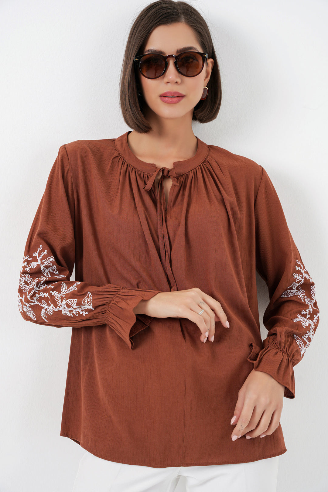 BGD Women Kadın Nakışlı Örme Bluz 941 - Kiremit - Attleboro