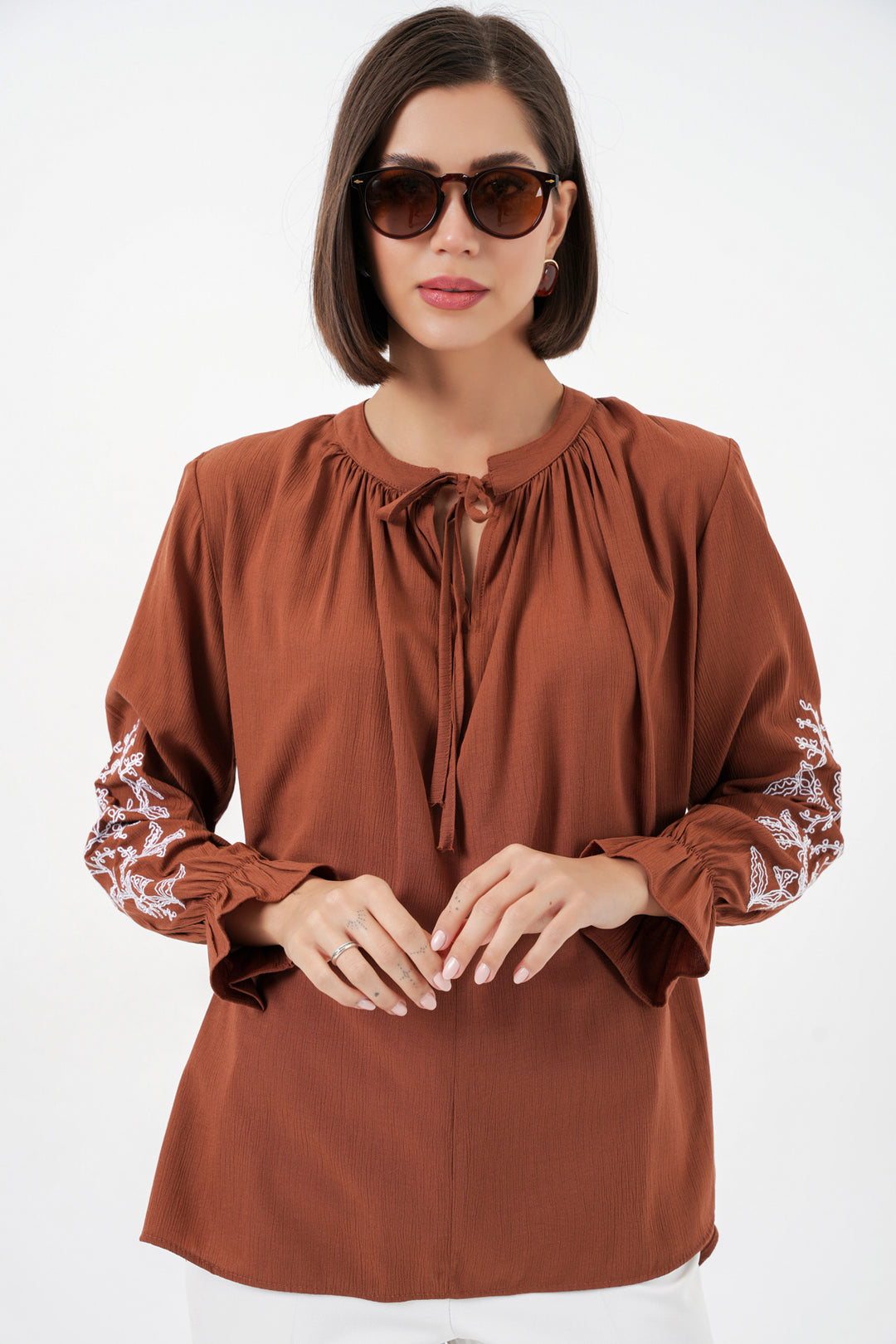BGD Women Kadın Nakışlı Örme Bluz 941 - Kiremit - Attleboro