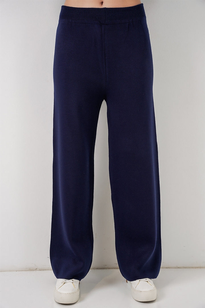 BGD Women Women's Embroidered Knit Cardigan Pants Set 15963 - Navy - Le Cannet