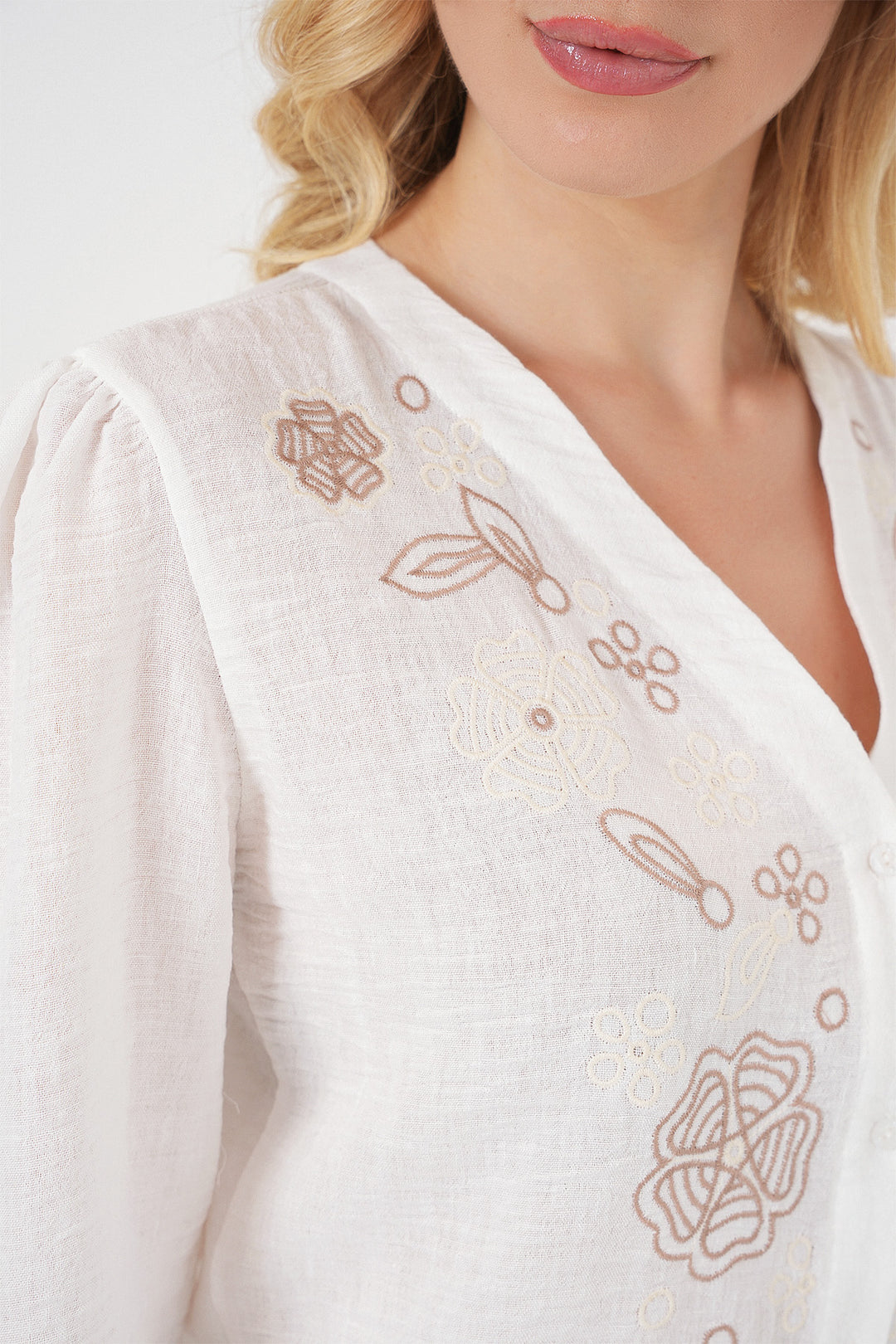 BGD Women Woman Embroidered Long Sleeve Blouse 963 - Brown - Smethwick