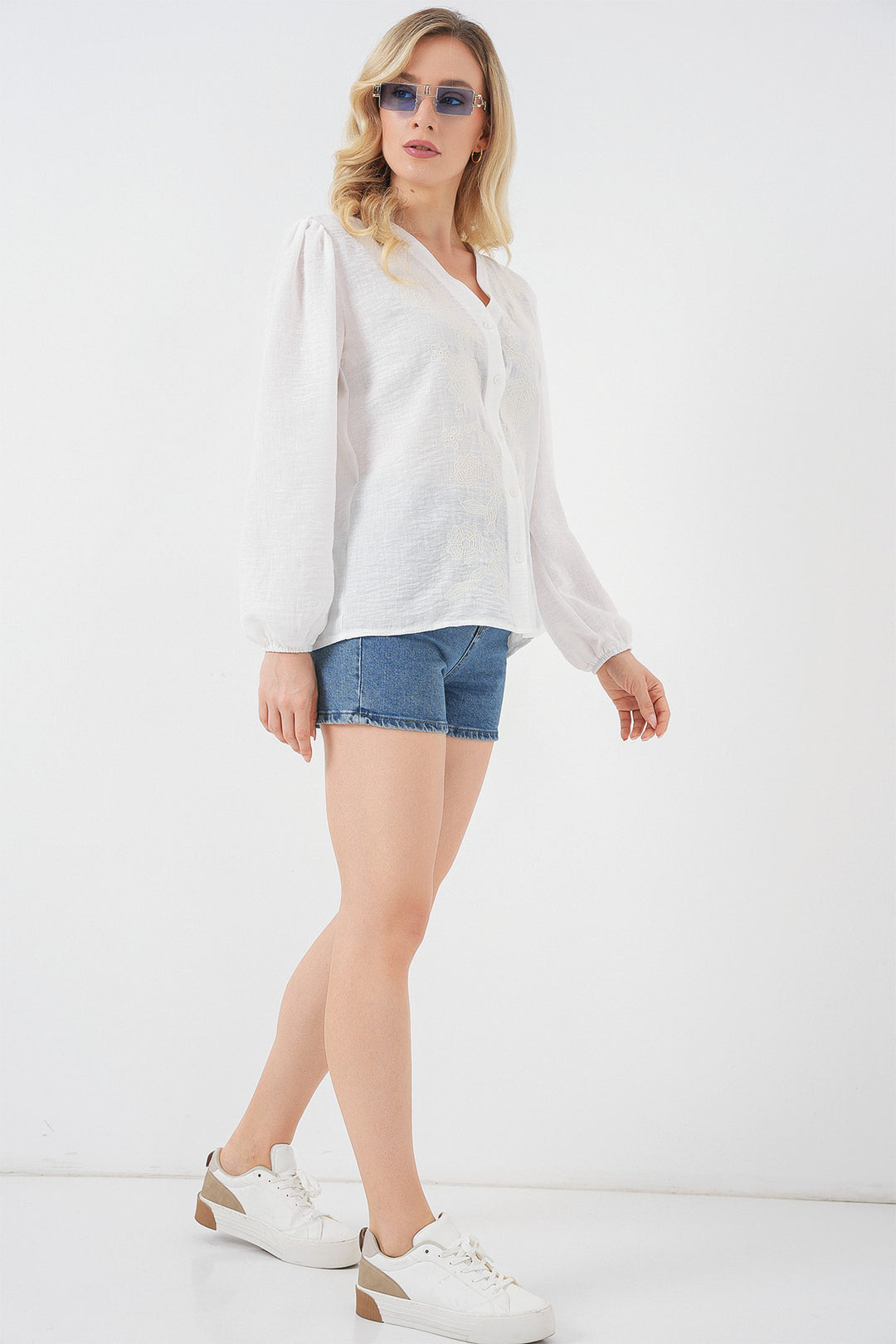 BGD Women Woman Embroidered Long Sleeve Blouse 963 - Cream - Matehuala