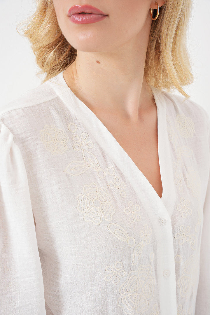 BGD Women Woman Embroidered Long Sleeve Blouse 963 - Cream - Matehuala