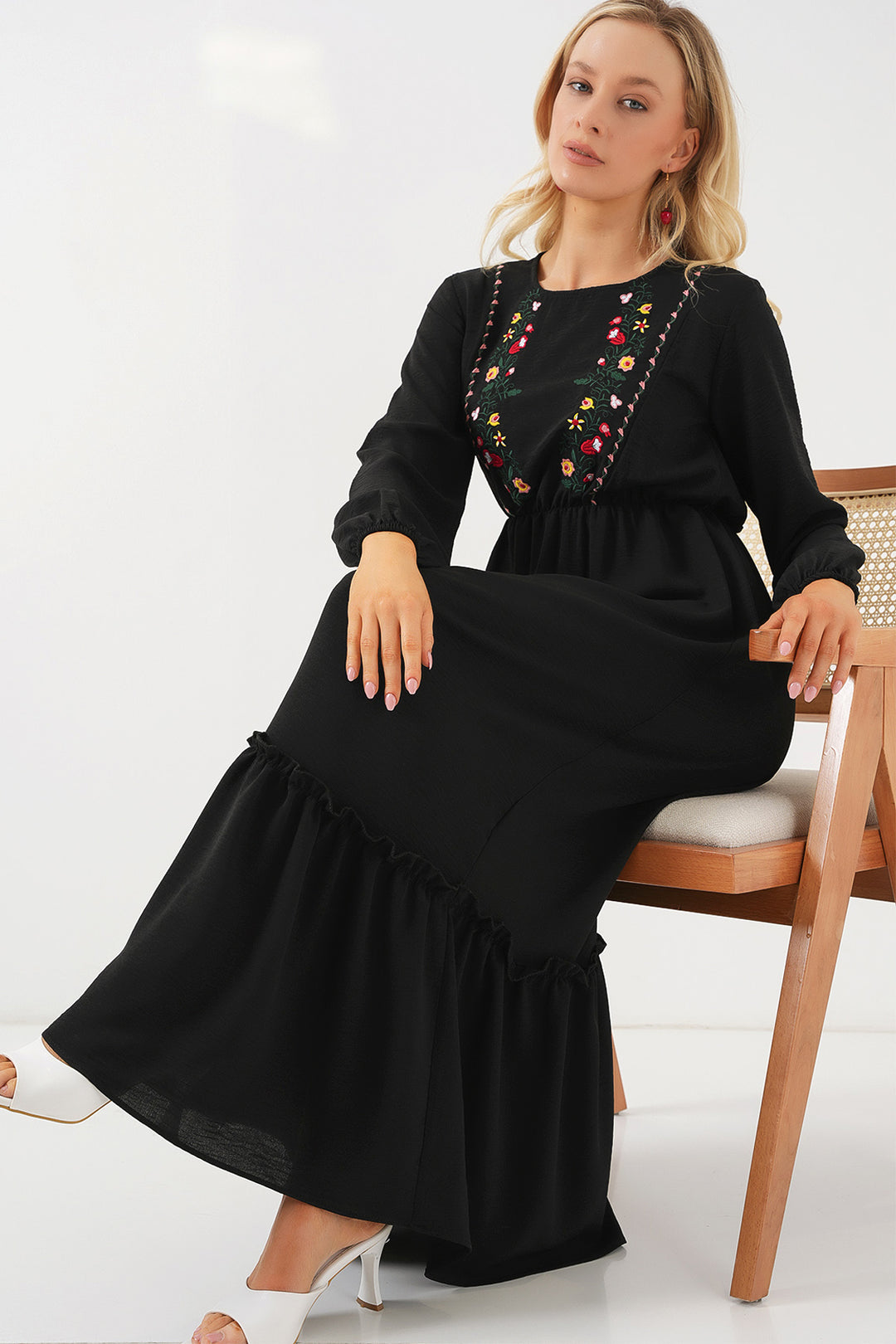 BGD Women Woman Embroidered Long Hijab Dress 2550 - Black - Lauderhill