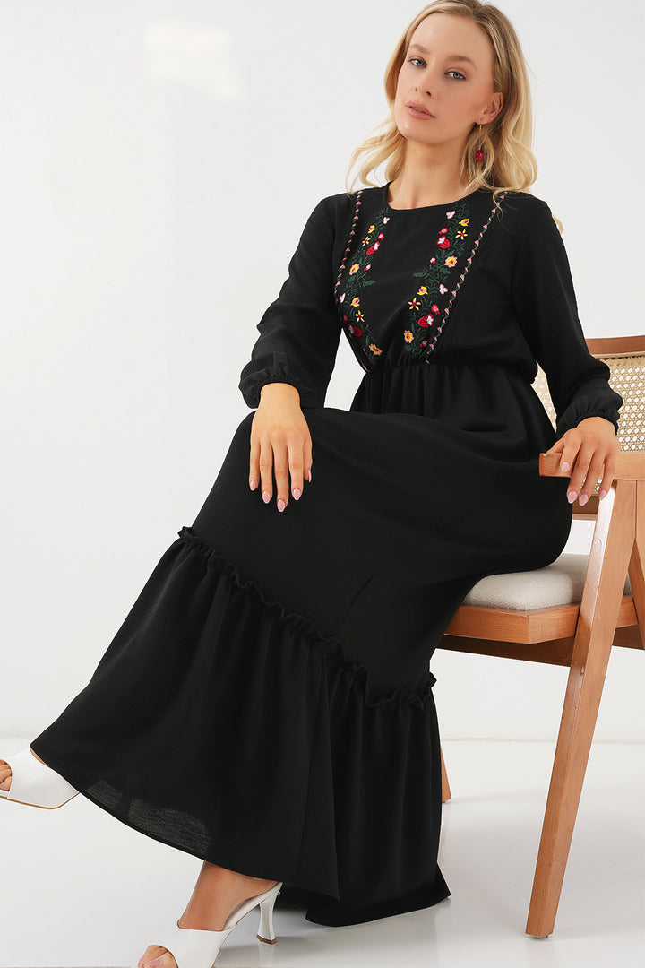 BGD Women Woman Embroidered Long Hijab Dress 2550 - Black - Lauderhill